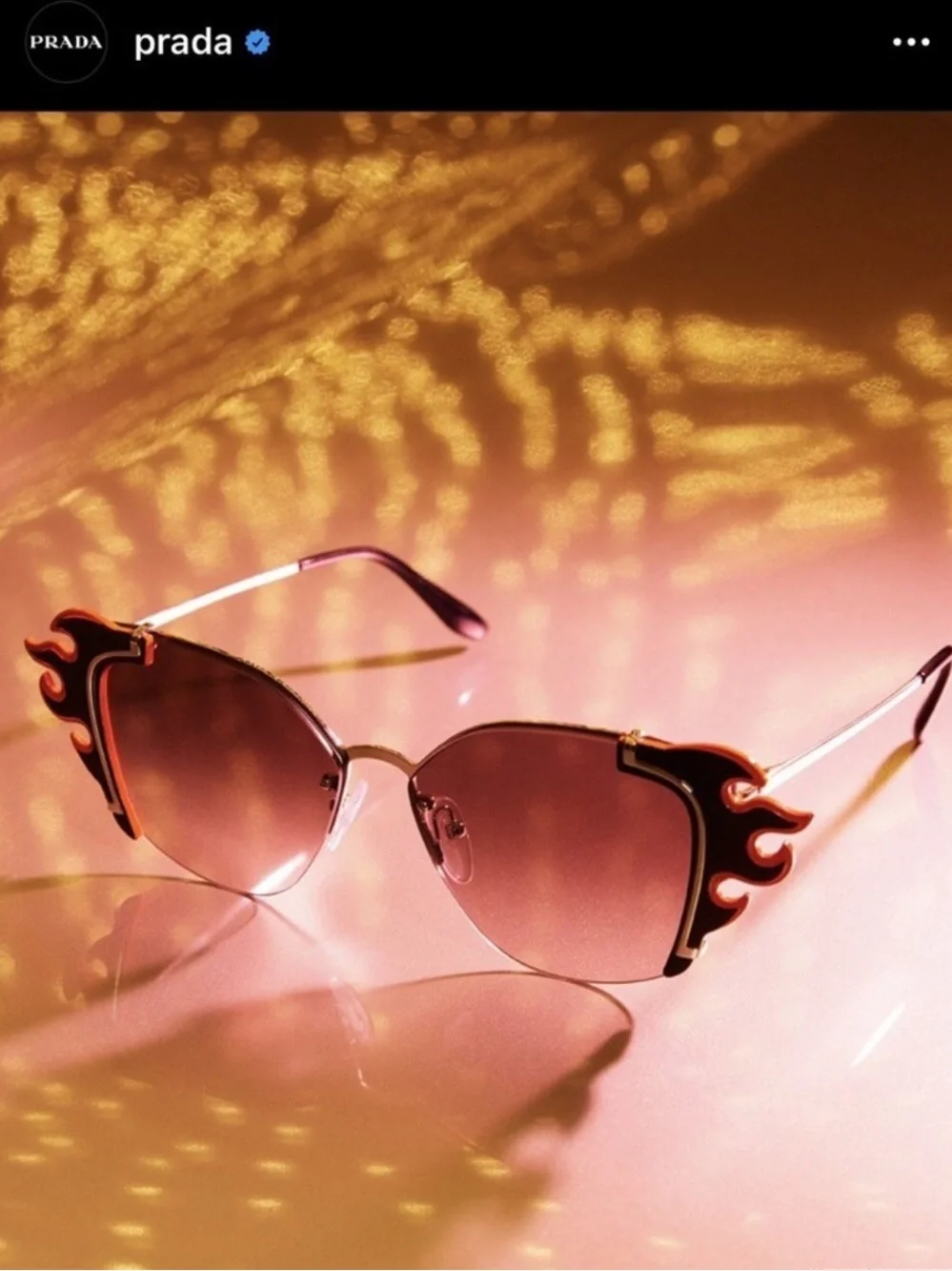 Prada Cat Eye Sunglasses Women’s designer glasses silver Frames with Red Flame